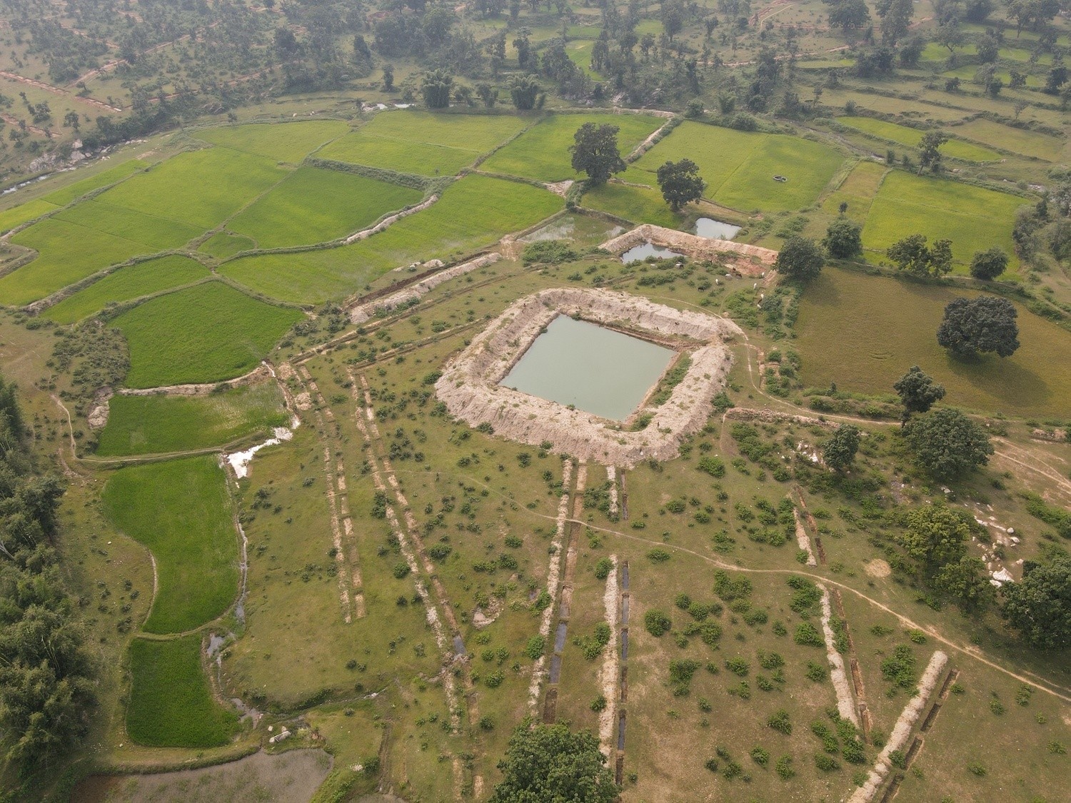 Watershed Development / Aerial View:- Watershed development under JJY helps conserve rainwater, improve land and water resources, and create more resilient agricultural landscapes for rural communities.